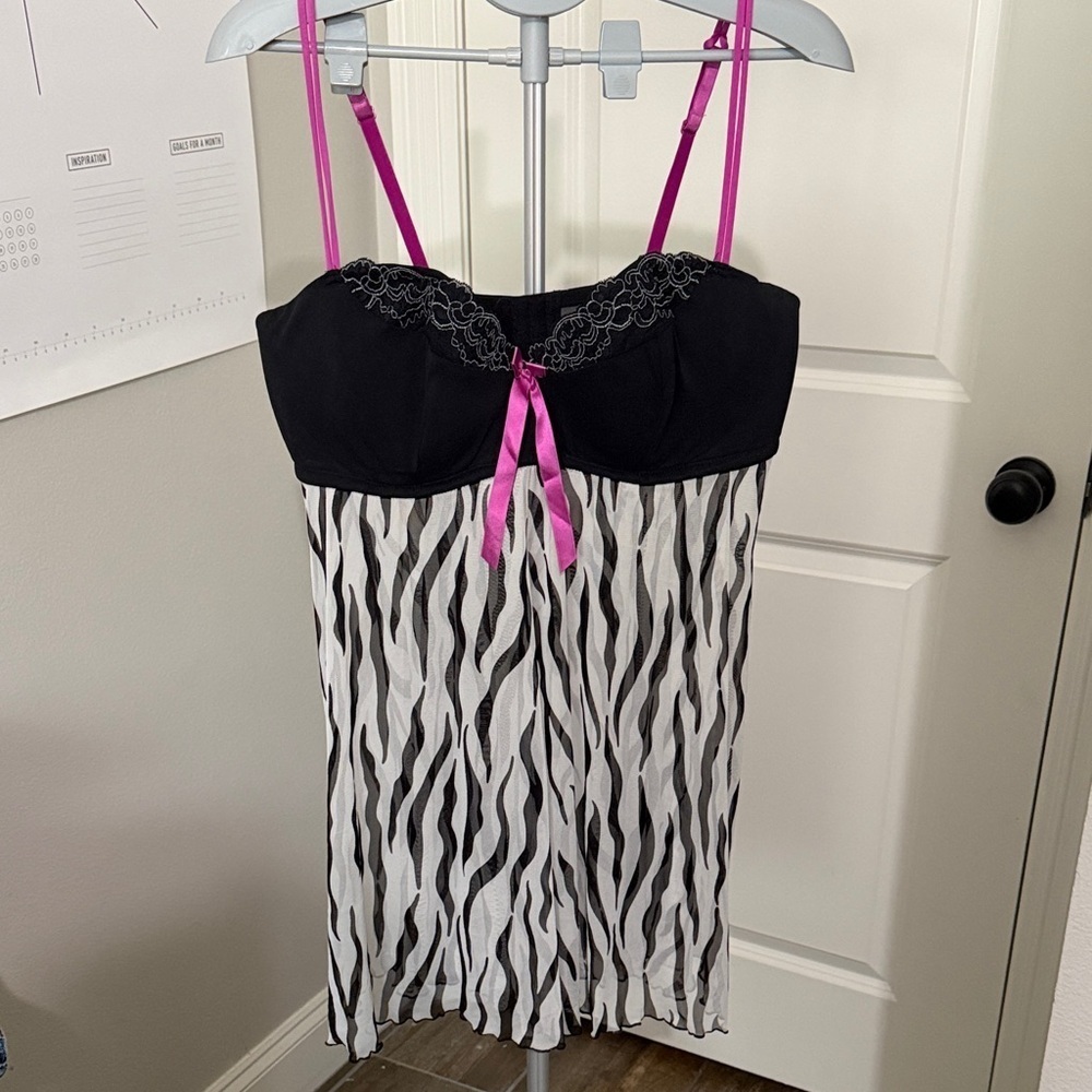 Cacique Black and White Chemise with Pink Accents